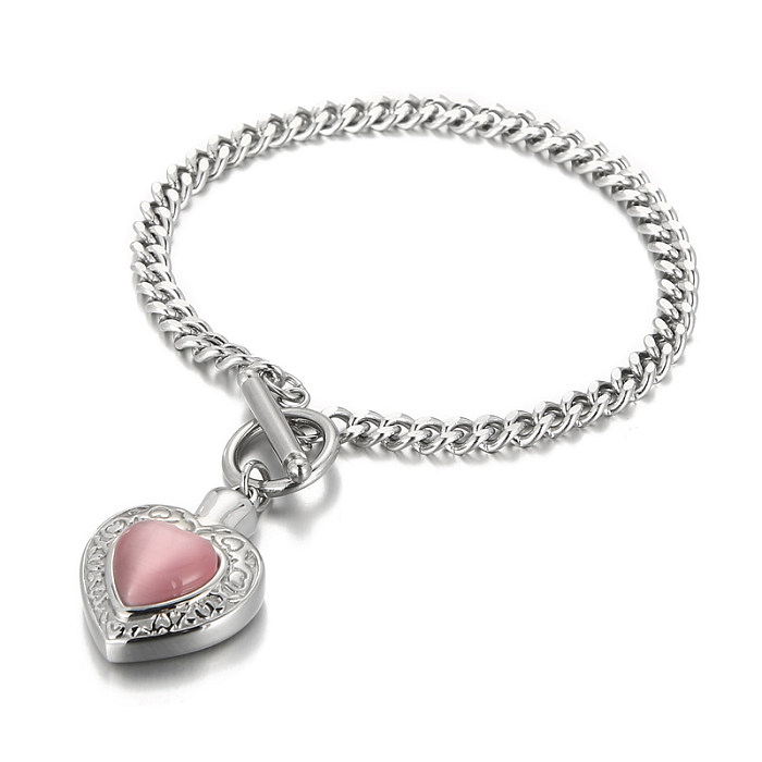 Colar de pulseiras de opala embutida em formato de coração da moda em aço inoxidável