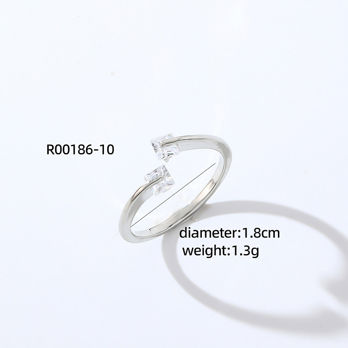 Simple Style Round Star Copper Plating Inlay Zircon White Gold Plated Open Rings