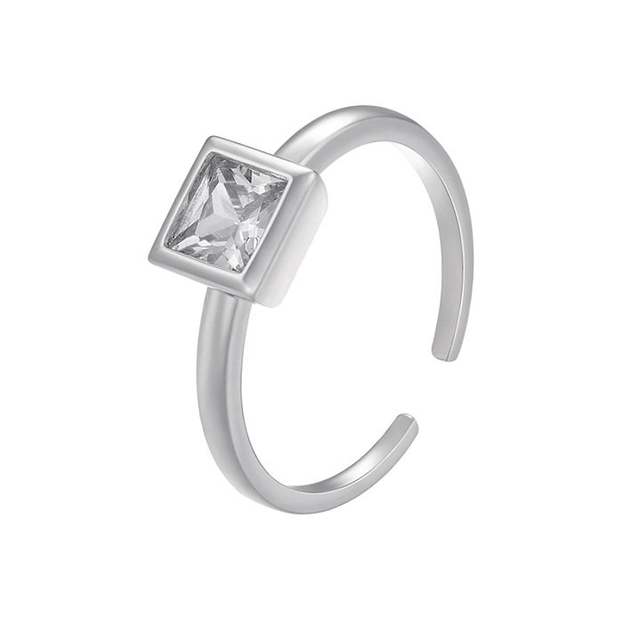Simple Style Square Copper Inlaid Zircon Rings