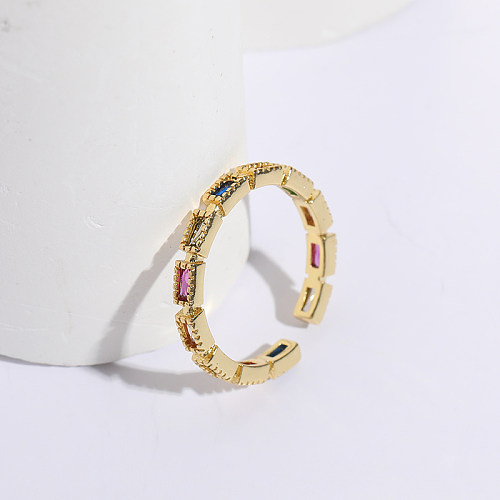 Fashion Rectangle Brass Gold Plated Zircon Open Ring 1 Piece