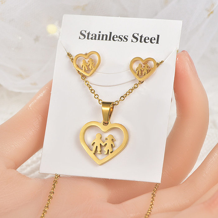 Simple Style Letter Star Heart Shape Titanium Steel Women'S Earrings Necklace 1 Set