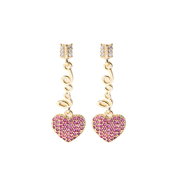 Fashion Heart Shape Copper Plating Zircon Drop Earrings 1 Pair