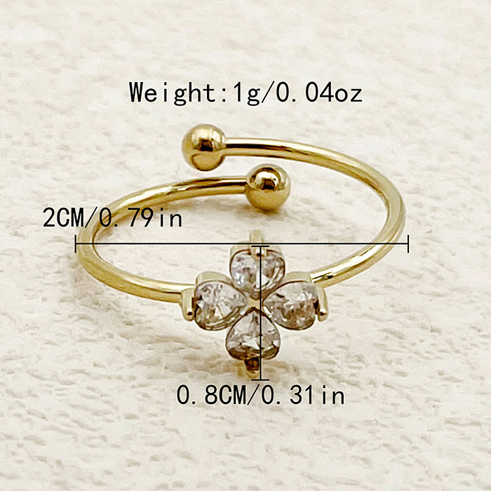 Wholesale Casual Elegant Simple Style Heart Shape Stainless Steel Plating Inlay Gold Plated Zircon Open Rings
