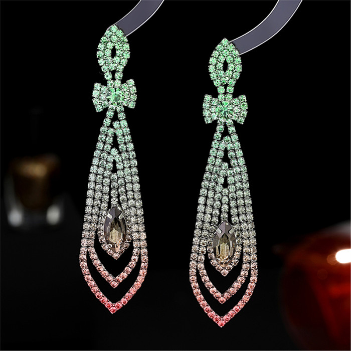 1 Pair Elegant Glam Water Droplets Gradient Color Plating Inlay Copper Rhinestones Silver Plated Drop Earrings