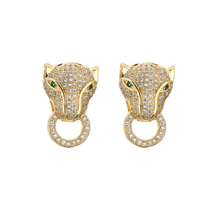 1 par de brincos de orelha de zircônia com incrustações de cobre em formato de coração de animal da moda