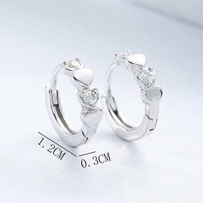 1 Pair Simple Style Commute Heart Shape Plating Inlay Copper Zircon Silver Plated Earrings