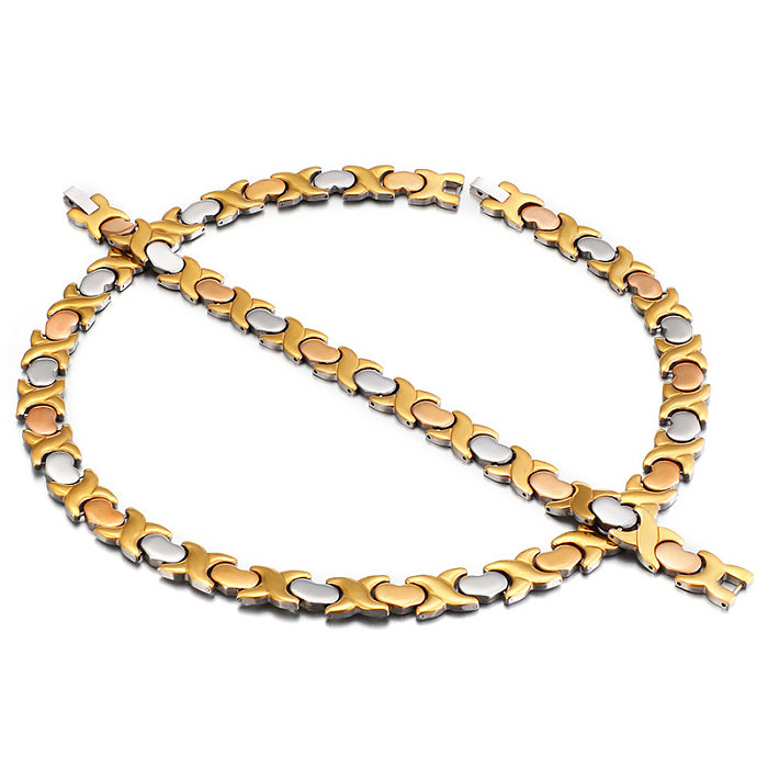 Conjunto de colar de pulseira feminina de aço de titânio geométrico europeu e americano atacado
