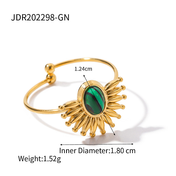 IG Style Peacock Stainless Steel Inlay Natural Stone 18K Gold Plated Rings