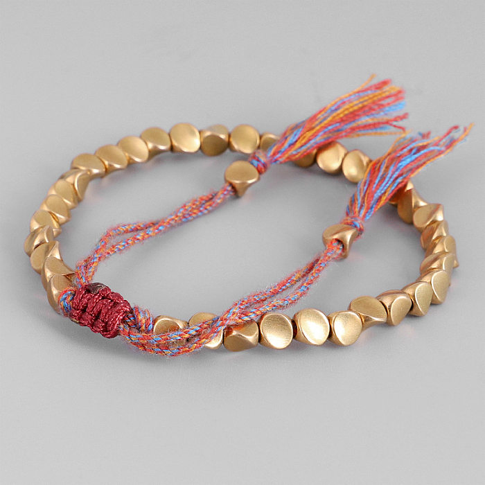 Pulseiras de cobre de cor sólida estilo étnico pulseiras de cobre com contas 1 peça
