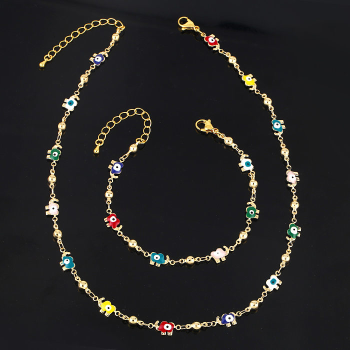 Fashion Devil'S Eye Elephant Copper Bracelets Necklace