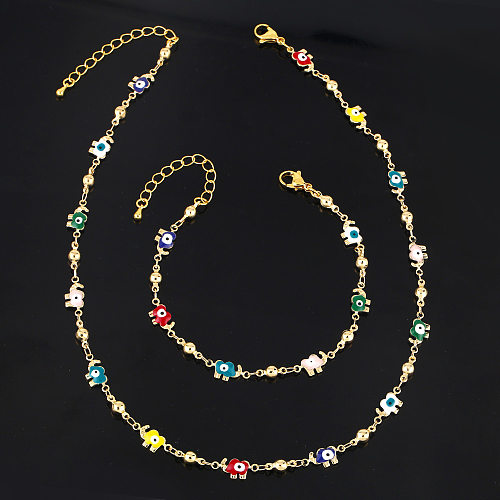 Fashion Devil'S Eye Elephant Copper Bracelets Necklace