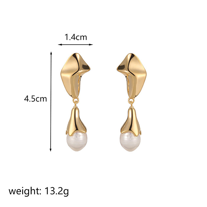 1 Pair Retro Simple Style Roman Style Geometric Plating Inlay Copper Freshwater Pearl 18K Gold Plated Drop Earrings