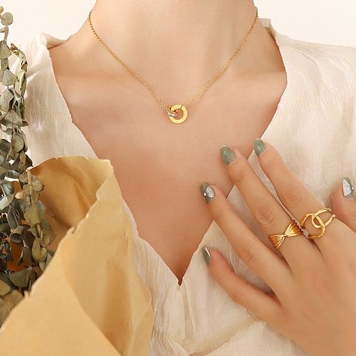 Fashion Roman Diamond Double Ring Boucles d'oreilles Collier Ensemble de bijoux en acier au titane