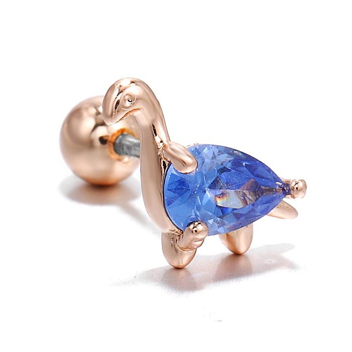 1 Piece IG Style Simple Style Animal Moon Flower Plating Inlay Brass Zircon 18K Gold Plated White Gold Plated Ear Studs