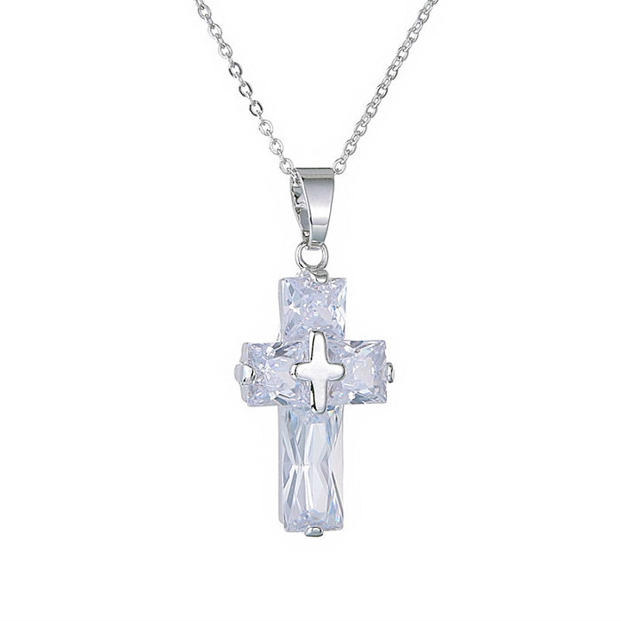 Ethnic Style Cross Copper Plating Inlay Zircon Pendant Necklace Necklace