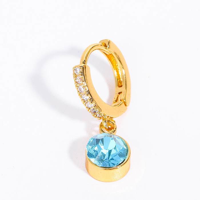 1 Piece Simple Style Round Plating Inlay Copper Zircon 18K Gold Plated Drop Earrings