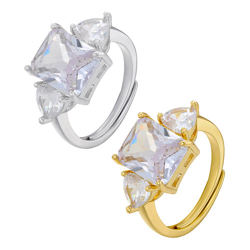 Anéis banhados a ouro elegantes de zircão 18K com chapeamento de cobre geométrico glam