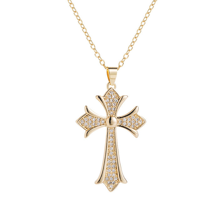 Fashion Gold-Plated Micro Inlaid Zircon Pendant Ornaments Cross Necklace