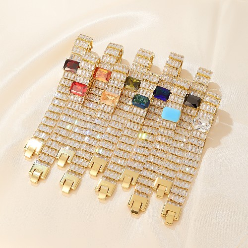 Modern Style Colorful Copper Plating Inlay Zircon White Gold Plated Gold Plated Bracelets