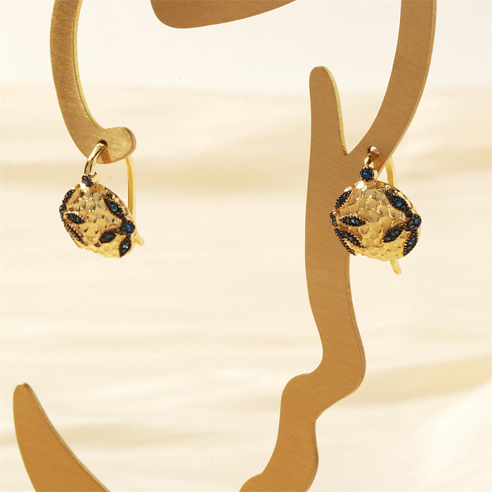 1 paire de boucles d'oreilles plaquées or 18 carats, Style Vintage, incrustation de placage géométrique en cuivre et Zircon