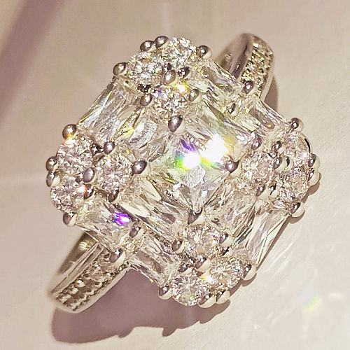 Anel de cobre com zircônia microincrustada com diamante completo, joia de mão para noivado e moda feminina