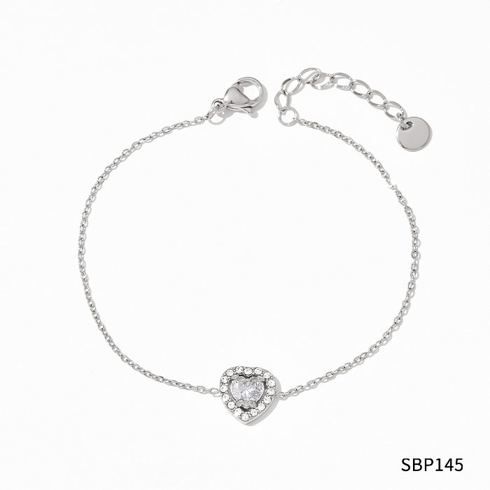 Estilo clássico formato de coração aço inoxidável titânio chapeamento incrustado zircão anéis pulseiras colar