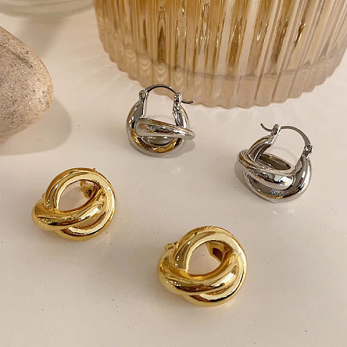 1 paire de boucles d'oreilles pendantes en cuivre, Style IG Simple, géométrique, placage de couleur unie, ajouré
