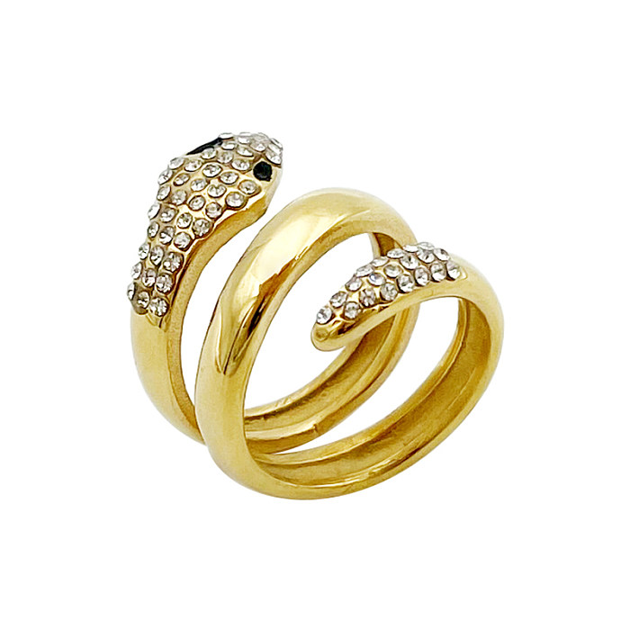 Anéis banhados a ouro de zircônia com chapeamento de aço inoxidável retrô streetwear cobra