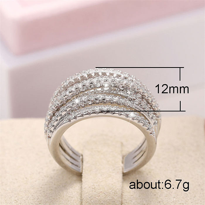 1 Piece Luxurious Geometric Copper Plating Zircon Wide Band Ring Rings