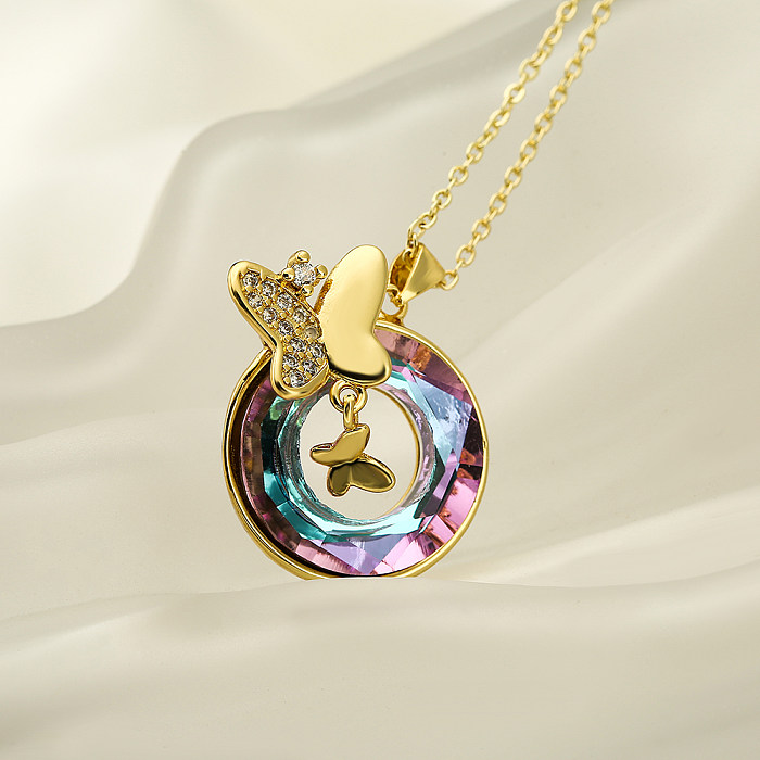 Elegant Butterfly Copper Plating Inlay Zircon 18K Gold Plated Pendant Necklace