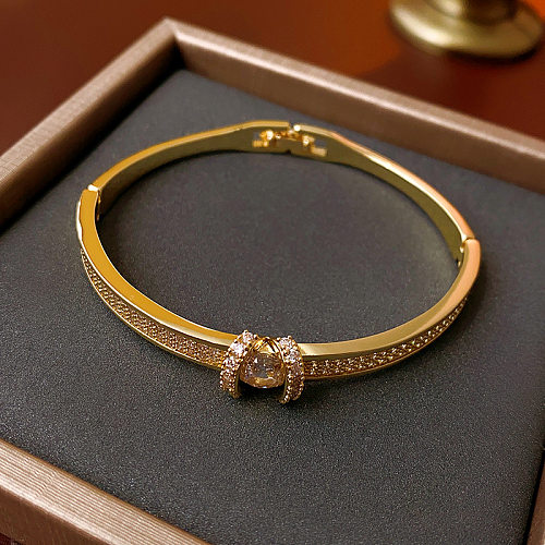 Lady Solid Color Copper Plating Inlay Artificial Gemstones Bangle