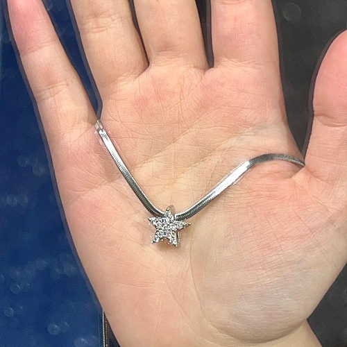 Simple Style Star Copper Inlay Zircon Necklace