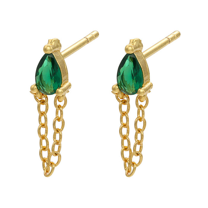 Retro Geometric Green Gemstones Diamond Copper Earrings Wholesale jewelry