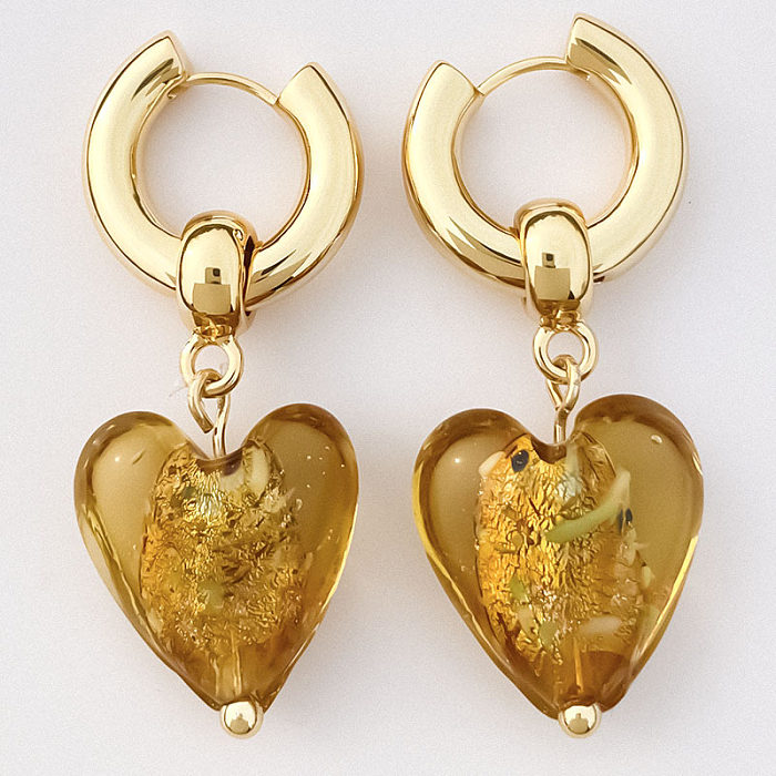1 Paar Retro-Ohrringe in Herzform mit Inlay aus Kupfer und künstlichem Kristall