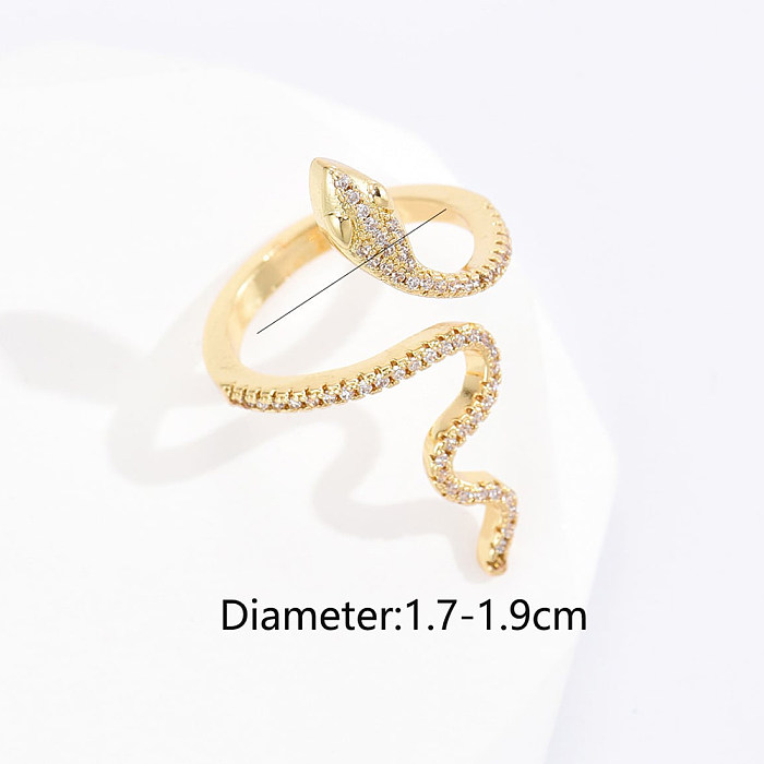 Modischer Schlangen-Kupfer-vergoldeter Zirkon-offener Ring, 1 Stück