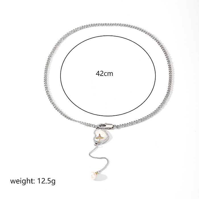 IG Style Hip-Hop Cool Style Star Heart Shape Copper Plating Chain Inlay Freshwater Pearl Zircon Silver Plated Pendant Necklace