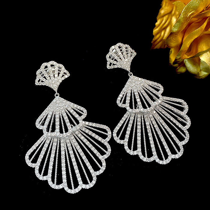 1 Pair Exaggerated Sector Inlay Copper Zircon Drop Earrings