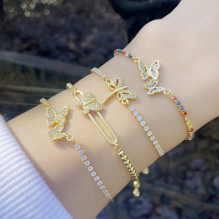 Simple Zircon-studded Butterfly Copper Bracelet Wholesale