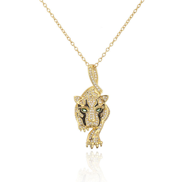 Colar fashion de cobre 18k banhado a ouro zircão animal tigre leopardo pingente leão
