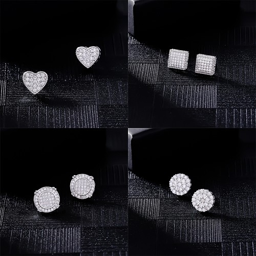 1 Pair Hip-Hop Cool Style Round Square Heart Shape Inlay Copper Zircon Ear Studs