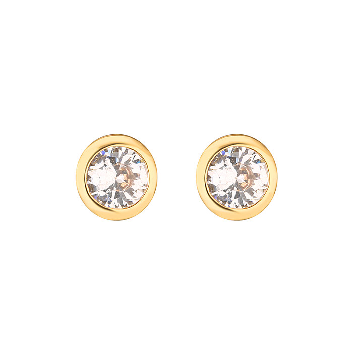 1 Pair Casual Elegant Simple Style Triangle Round Dots Heart Shape Plating Inlay Copper Zircon 18K Gold Plated Ear Studs