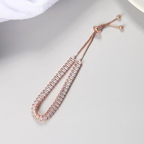 Elegant Rectangle Copper Plating Inlay Artificial Crystal Artificial Diamond Glass Rose Gold Plated Silver Plated Bracelets