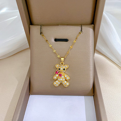 Süße kleine Bären-Halskette mit Schleifenknoten, Titanstahl, Kupfer, künstliche Edelsteine, Anhänger-Halskette in großen Mengen