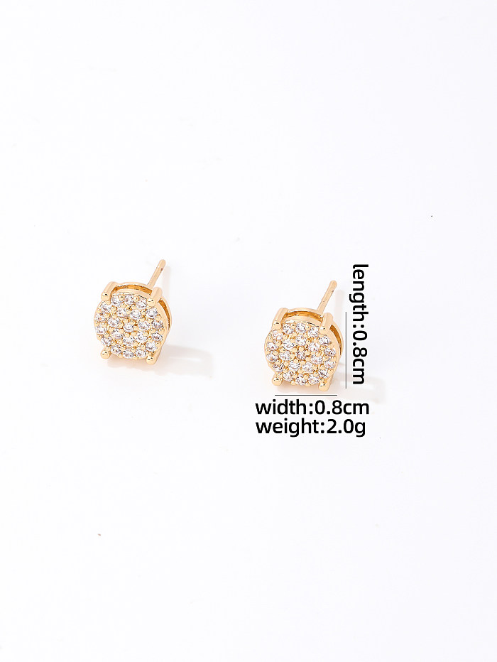 1 Pair Shiny Round Plating Inlay Copper Zircon Ear Studs