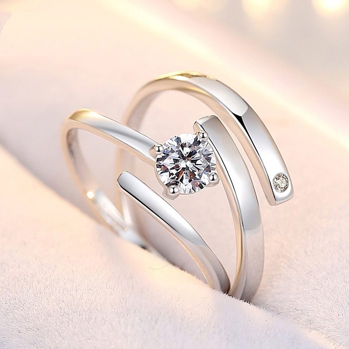 1 Pair Romantic Geometric Copper Inlay Zircon Open Ring