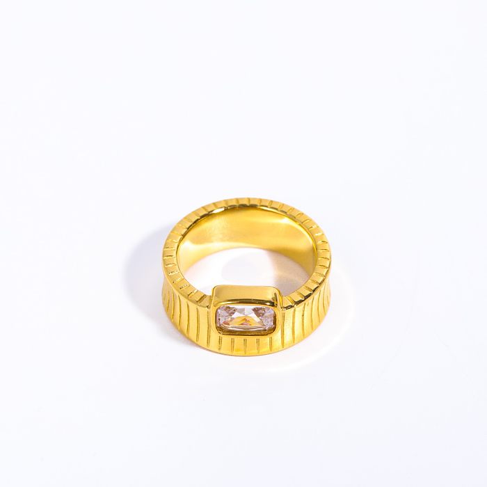 Retro Square Stainless Steel 18K Gold Plated Zircon Rings In Bulk