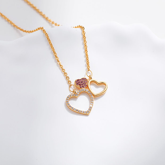 Collier pendentif en cuivre et Zircon en forme de cœur, Style Simple, en vrac