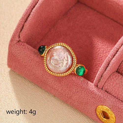 Roman Style British Style Commute Round Copper Inlay Artificial Gemstones Open Rings