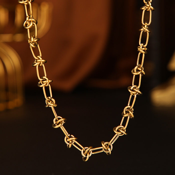 Retro-einfacher Stil mit vierblättrigem Kleeblatt, runde Titan-Stahl-Armband-Halskette