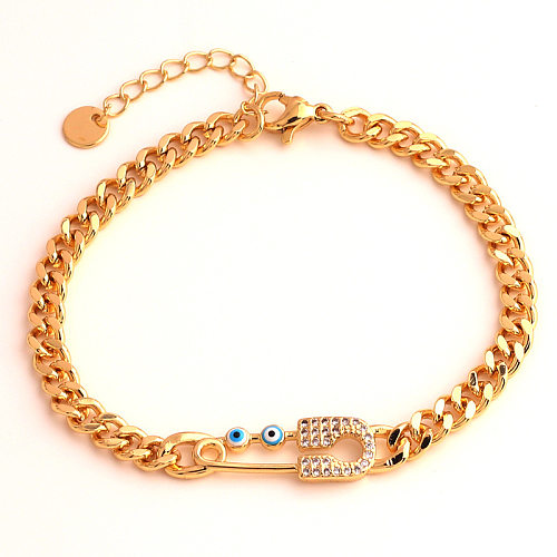 Hip-Hop Paper Clip Devil'S Eye Copper 18K Gold Plated Zircon Bracelets In Bulk